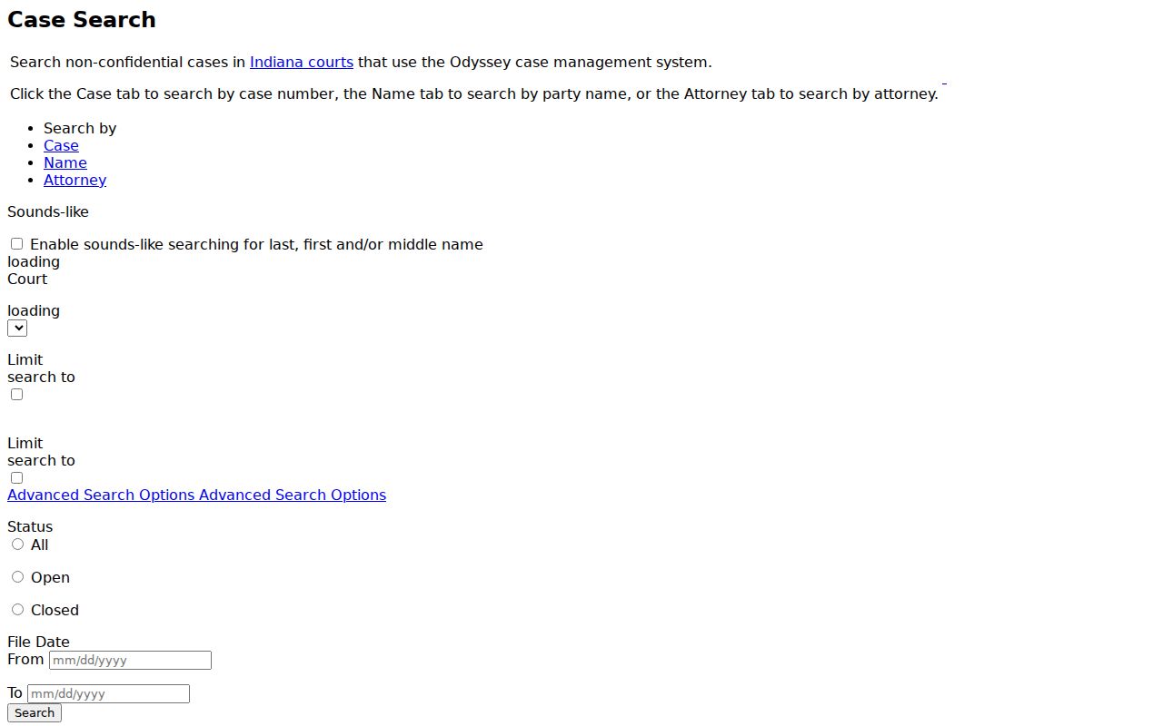 MyCase search fields used for Clark County docket searches