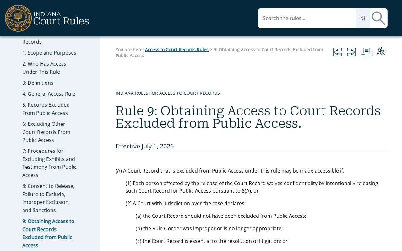 Indiana Rule 9 access petition guidance for Clark County civil court records