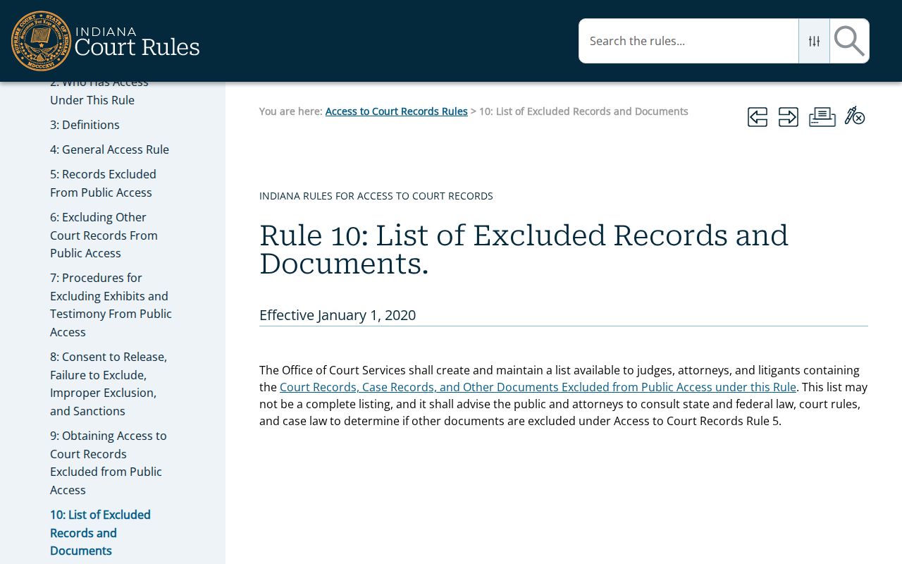 Indiana Access to Court Records Rule 10 source for Clark County civil dockets