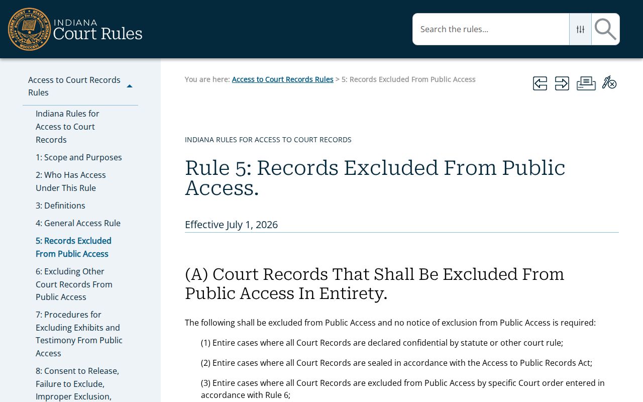Indiana Rule 5 exclusions affecting Clark County civil court dockets