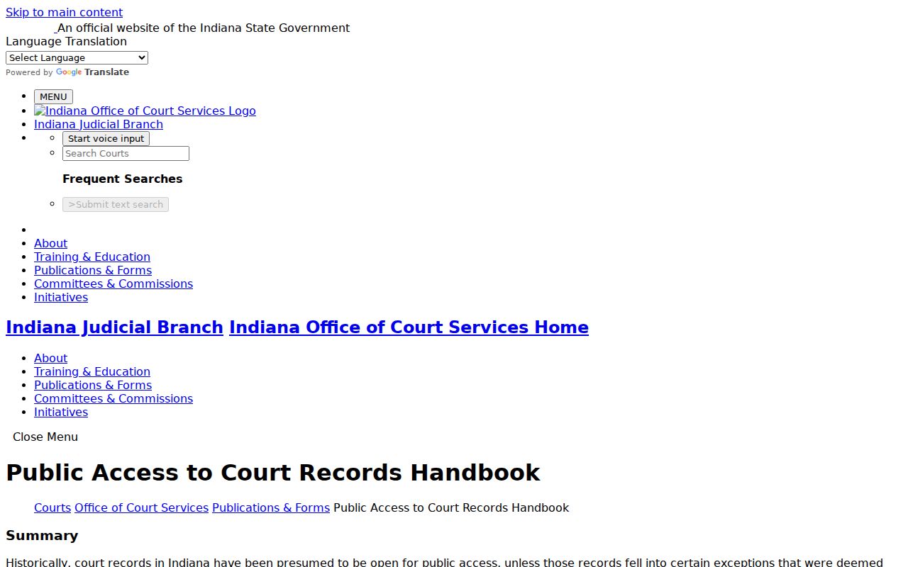 Indiana Judicial Branch public access guidance for Clark County criminal docket users