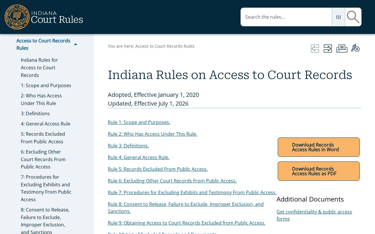 Indiana Access to Court Records rules for Clark County criminal cases