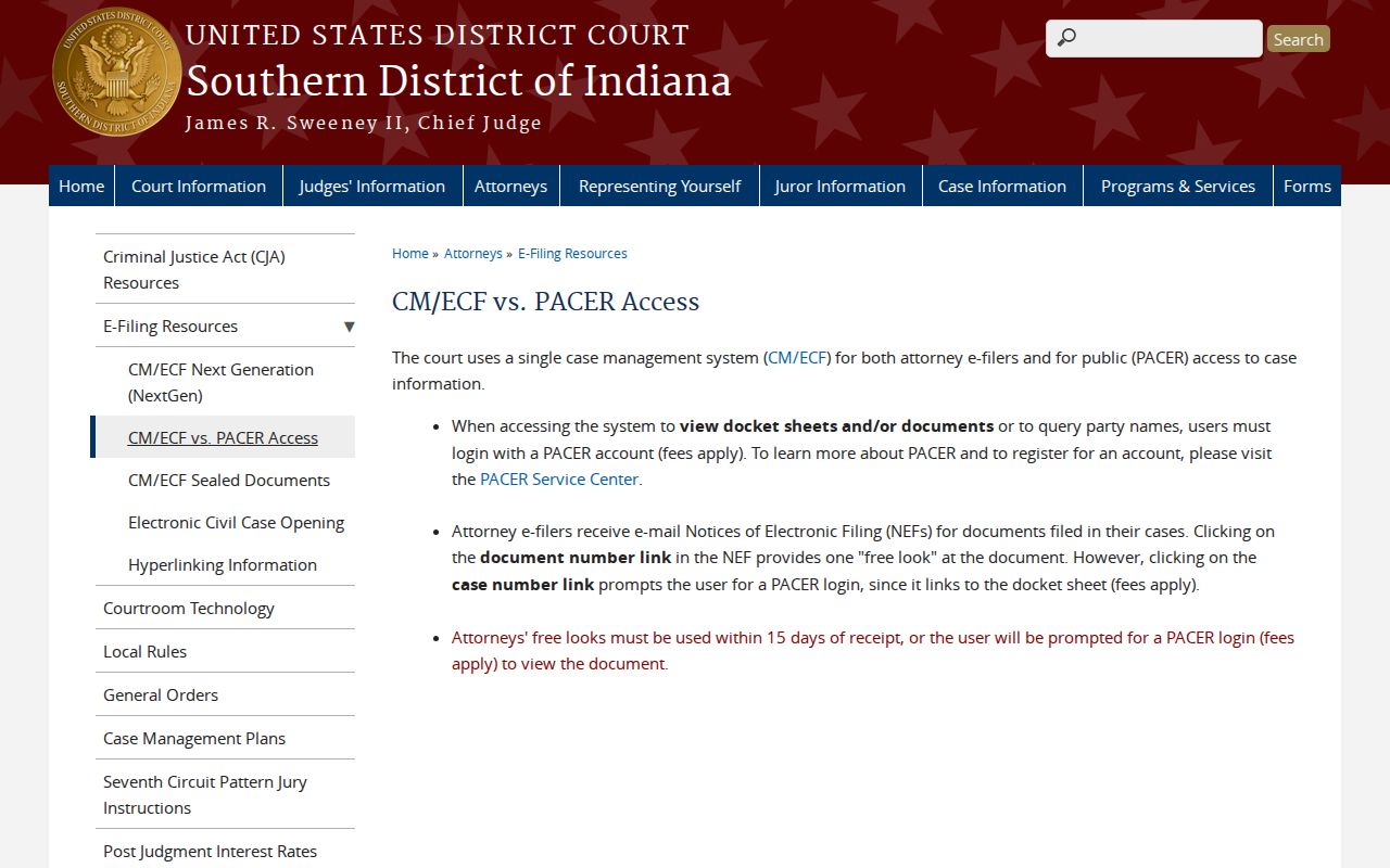 Jeffersonville court records CM ECF and PACER
