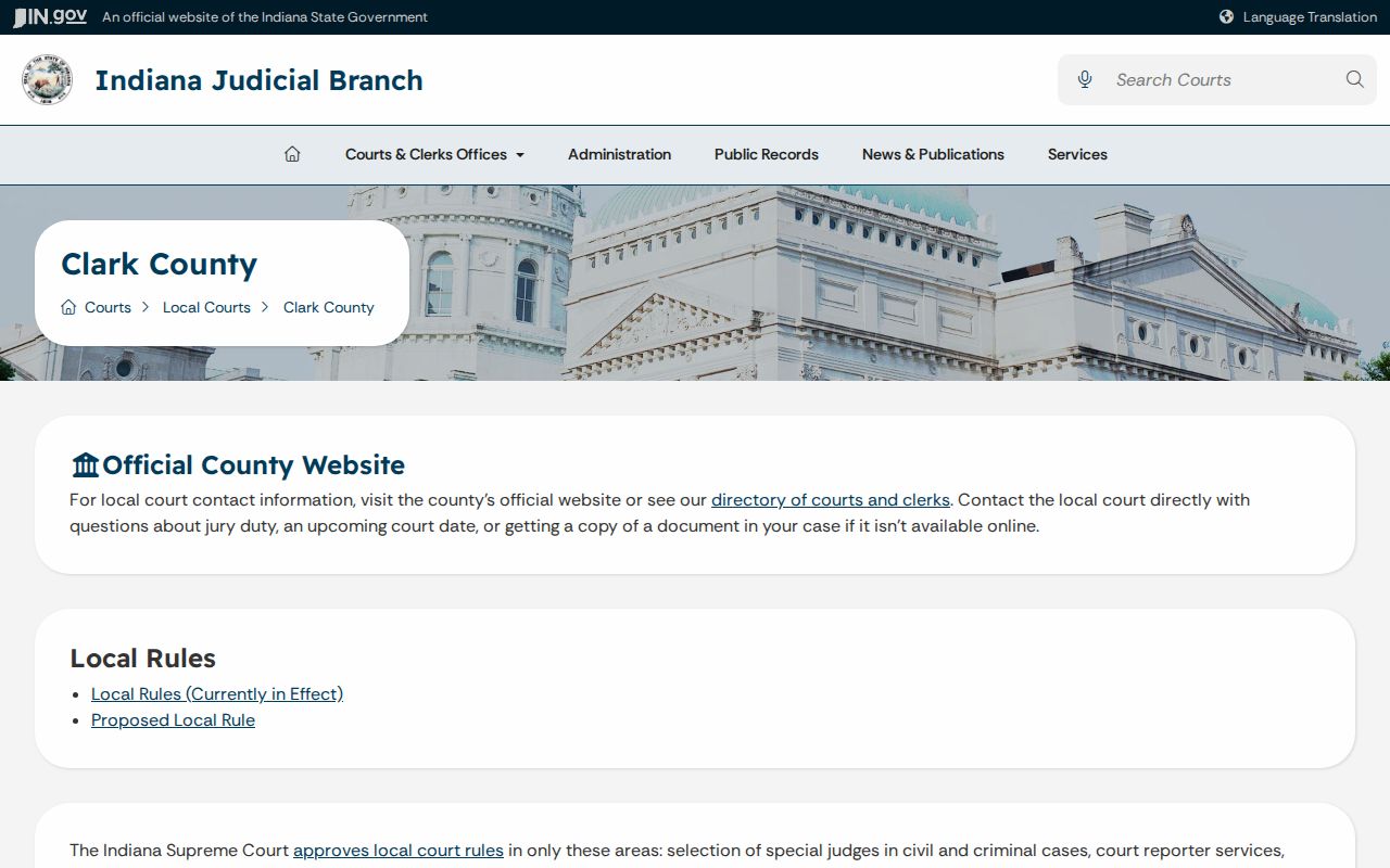Indiana Judicial Branch Clark County court access page