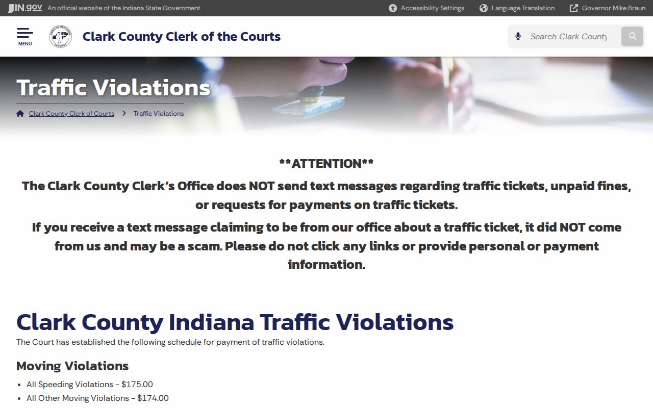 Clark County Clerk traffic violations information page